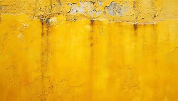 ai generado un amarillo pintado pared con peladura pintar foto