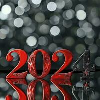 AI generated New year background with the numbers 2024  in white black combination bokeh background photo