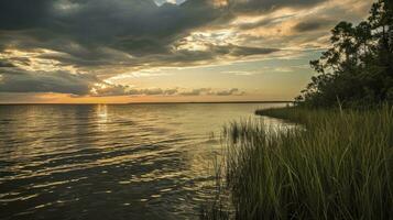 AI generated Overcast sky at sunset over Mobile Bay photo