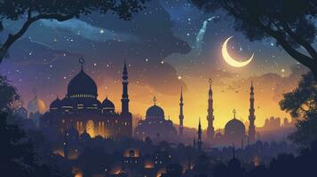 AI generated Ramadan kareem islamic greeting card background illustration. photo