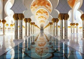 AI generated Archways in the middle of mosque in abu dhabi photo