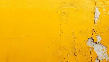 ai generado un amarillo pintado pared con peladura pintar foto