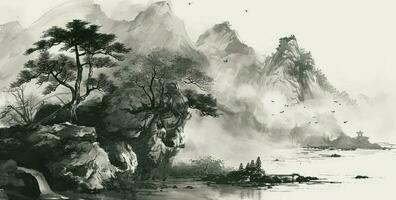 AI generated Chinese style ink landscape photo