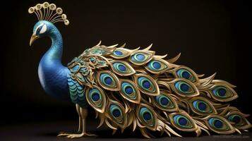 AI generated A peacock featuring opulent golden accents and regal motifs photo