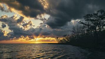 AI generated Overcast sky at sunset over Mobile Bay photo