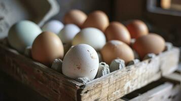 AI generated Organic white leghorn egg from free range farm photo