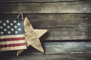 AI generated American flag on a wooden table with copy space for text photo