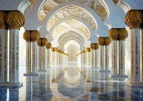 AI generated Archways in the middle of mosque in abu dhabi photo