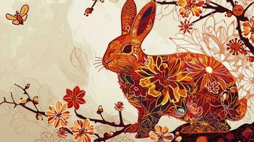 AI generated Chinese new year 2024 year of the rabbit - Chinese zodiac symbol, Lunar new year concept, colorful modern background design. photo