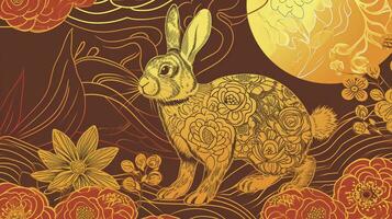 AI generated Chinese New Year 2024 year of the rabbit - Chinese zodiac symbol, Lunar New Year concept, modern background design. photo