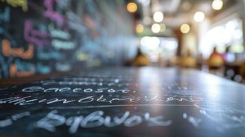 ai generado diferente personas diferente color mano escritura en un pizarra lado ver salón de clases bokeh antecedentes foto