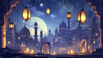 AI generated Ramadan kareem islamic greeting card background illustration. photo