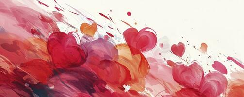 AI generated Valentine's day banner in the style of calligraphic marks on white background, happy expressionism, light red and dark magenta poster. photo