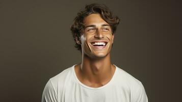 AI generated Portrait of a male model with a radiant smile looking photo