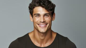 AI generated Portrait of a male model with a radiant smile looking photo