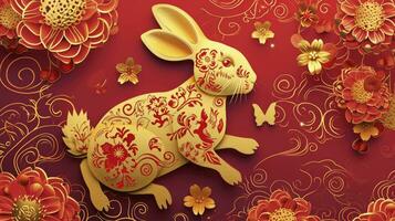 AI generated Chinese New Year 2024 year of the rabbit - Chinese zodiac symbol, Lunar New Year concept, modern background design. photo