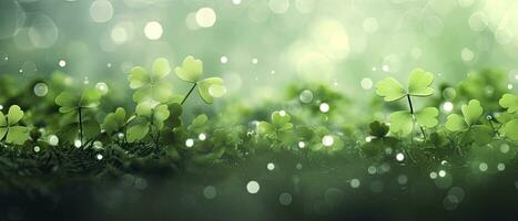 AI generated Green shamrock and glitter background photo