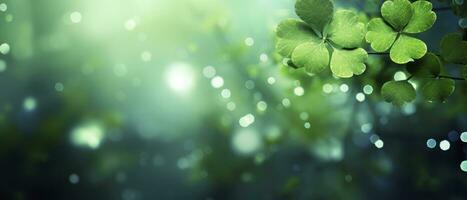 AI generated Green shamrock and glitter background photo