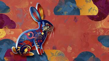 AI generated Chinese new year 2024 year of the rabbit - Chinese zodiac symbol, Lunar new year concept, colorful modern background design. photo