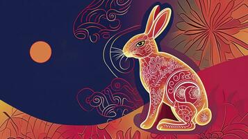 AI generated Chinese new year 2024 year of the rabbit - Chinese zodiac symbol, Lunar new year concept, colorful modern background design. photo