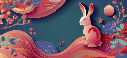 AI generated Chinese new year 2024 year of the rabbit - Chinese zodiac symbol, Lunar new year concept, colorful modern background design. photo