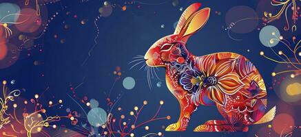 AI generated Chinese new year 2024 year of the rabbit - Chinese zodiac symbol, Lunar new year concept, colorful modern background design. photo