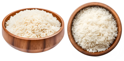 AI generated white rice in wooden bowl PNG