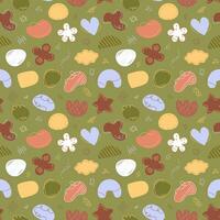 Abstract pattern. Vector seamless background with hand drawn shapes. Trendy abstraction minimalist elements, decorative blobs, stains in boho style colors