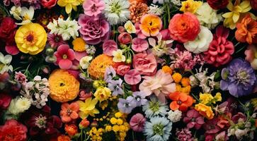 AI generated field of flowers, flowers in the field, colored flowers under the sky, colored flowers, flowers field photo