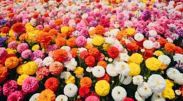 AI generated field of flowers, flowers in the field, colored flowers under the sky, colored flowers, flowers field photo