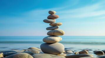 AI generated Balance Stones on Beach. Balance and Harmony Concept photo