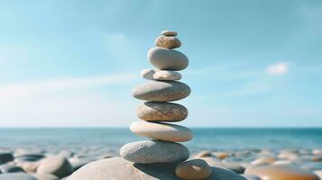 AI generated Balance Stones on Beach. Balance and Harmony Concept photo