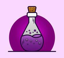 Dangerous purple potion. chemical liquid in a glass bottle. vector