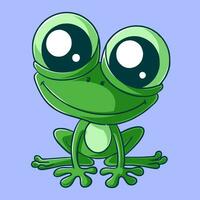 Cute frog sitting alone blue background vector