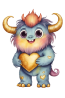 AI generated Valentines Day graphics of a cute monster with a yellow heart png