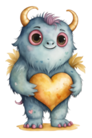 AI generated Valentines Day graphics of a cute monster with a yellow heart png