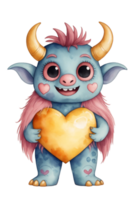 ai generiert Valentinsgrüße Tag Grafik von ein süß Monster- mit ein Gelb Herz png