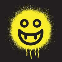 Smiley emoticon stencil graffiti with yellow spray paint on black background vector