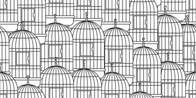 outline bird cage seamless pattern vector