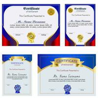 Certificate of achievement template set with gold badge and border, Appreciation and Achievement Certificate Template Design. Elegant diploma certificate template vector