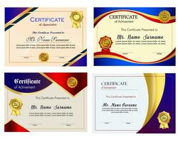 certificado de logro modelo conjunto con oro Insignia y borde, apreciación y logro certificado modelo diseño. elegante diploma certificado modelo vector