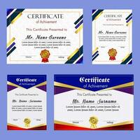 certificado de logro modelo conjunto con oro Insignia y borde, apreciación y logro certificado modelo diseño. elegante diploma certificado modelo vector