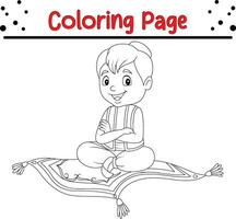 Coloring page Aladdin travelling flying carpet vector
