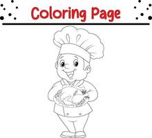 Coloring page children cook chef vector