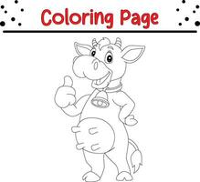 Coloring page funny cow giving thumb up vector