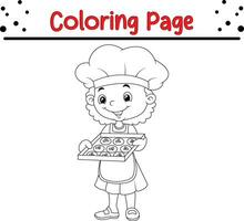 Coloring page children cook chef vector