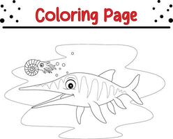 Coloring page smiling ichthyosaurus nautilus vector