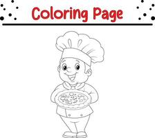 Coloring page children cook chef vector