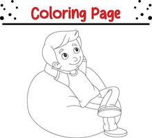 Coloring page little boy relaxing sofa vector