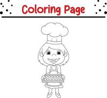 Coloring page children cook chef vector